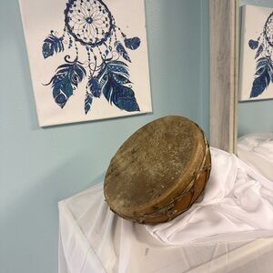 Handmade Clay & Hide Hand Drum | Natural Sinew Lacing | 8–9”